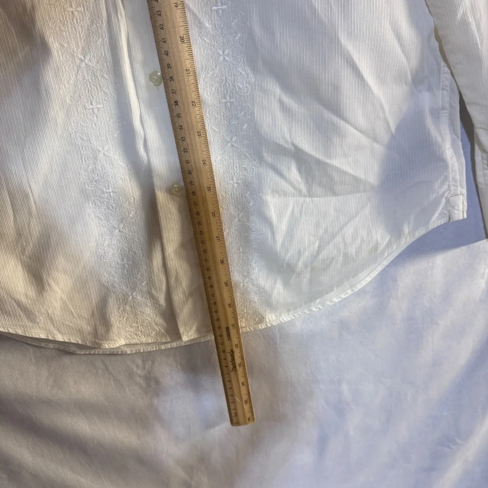 Banana Republic Embroidered Shirt Mens M Cream Classic Fit Guayabera Coastal